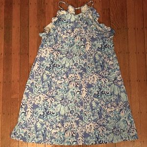 Lily Pulitzer Sleeveless Dress with pretty ruffle detail around arms. Blue